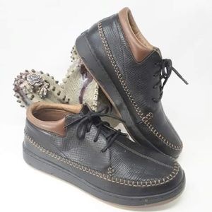 Mens Penguins Black Leather Lace Up Casual Shoes